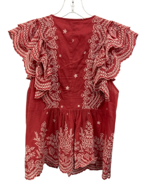 Ulla Johnson Size 4 Red & White Cotton Flutter Cap sleeve Eyelet Top Red & White / 4