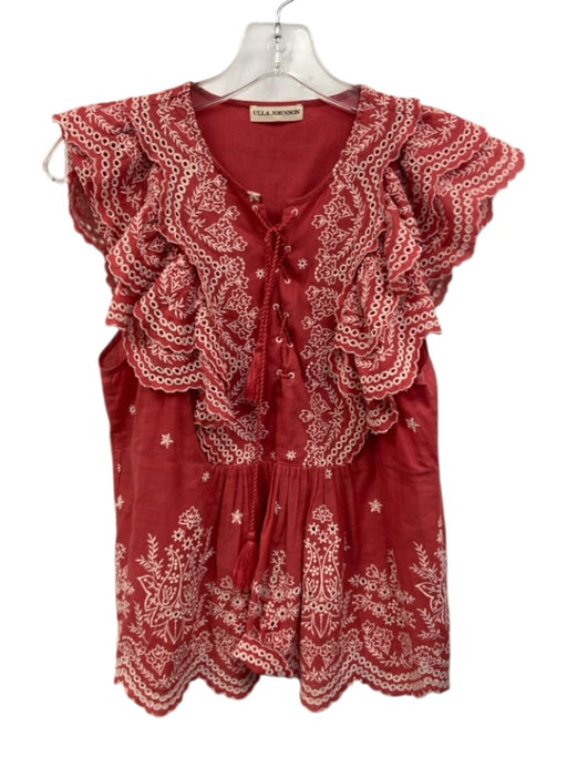 Ulla Johnson Size 4 Red & White Cotton Flutter Cap sleeve Eyelet Top Red & White / 4