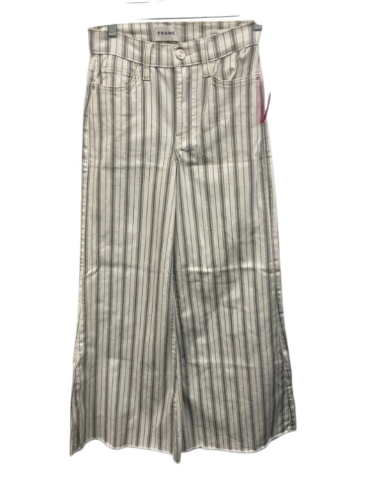 Frame Size 25 White & Gray Cotton Denim Striped High Rise Wide Leg Pants White & Gray / 25