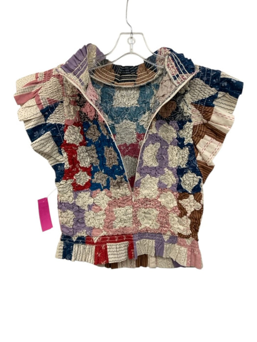 Sea New York Size M White & Multi Cotton Flutter Cap sleeve high neck Top White & Multi / M