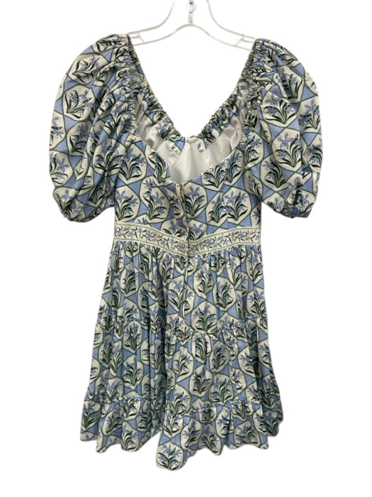 Agua by Agua Bendita Size M Blue, Green, White Cotton Balloon Half Sleeve Dress Blue, Green, White / M