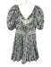 Agua by Agua Bendita Size M Blue, Green, White Cotton Balloon Half Sleeve Dress Blue, Green, White / M