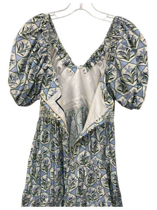 Agua by Agua Bendita Size M Blue, Green, White Cotton Balloon Half Sleeve Dress Blue, Green, White / M