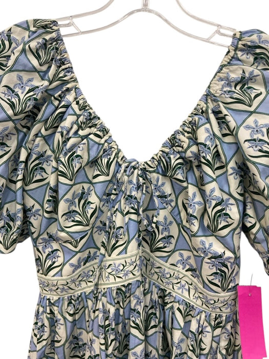 Agua by Agua Bendita Size M Blue, Green, White Cotton Balloon Half Sleeve Dress Blue, Green, White / M