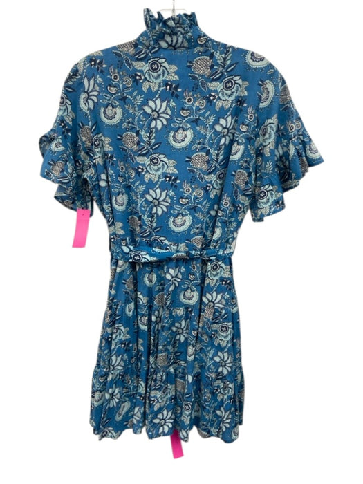 Mille Resort & Travel Size XS Blue & White Cotton Half Sleeve Floral Mini Dress Blue & White / XS