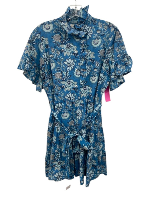 Mille Resort & Travel Size XS Blue & White Cotton Half Sleeve Floral Mini Dress Blue & White / XS