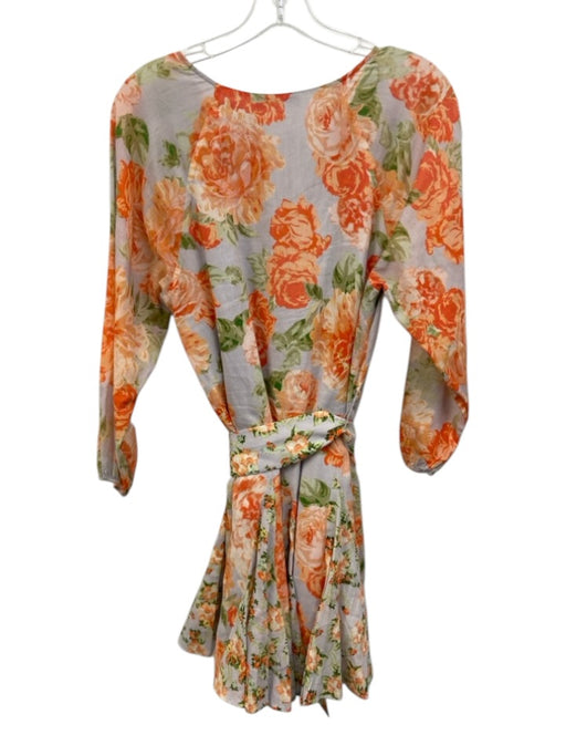 Alice + Olivia Size 2 Orange, Green, Blue Cotton Long Sleeve Floral V Neck Dress Orange, Green, Blue / 2