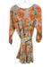 Alice + Olivia Size 2 Orange, Green, Blue Cotton Long Sleeve Floral V Neck Dress Orange, Green, Blue / 2