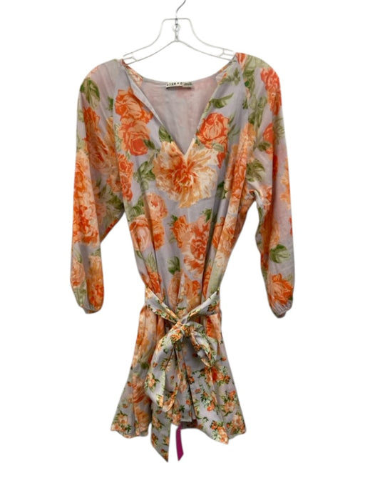 Alice + Olivia Size 2 Orange, Green, Blue Cotton Long Sleeve Floral V Neck Dress Orange, Green, Blue / 2