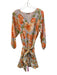 Alice + Olivia Size 2 Orange, Green, Blue Cotton Long Sleeve Floral V Neck Dress Orange, Green, Blue / 2