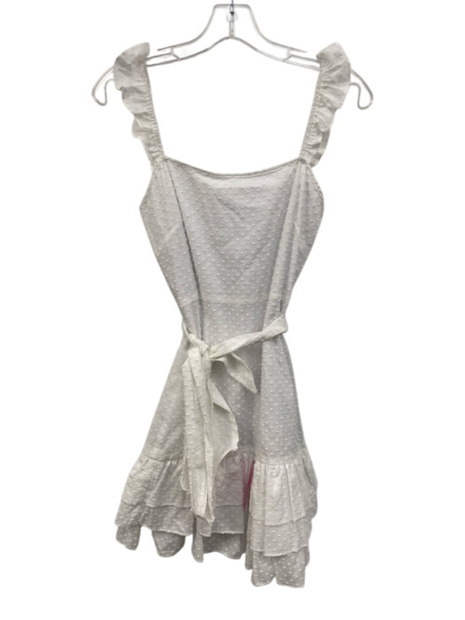 Willa Story Size XS White Cotton Sleeveless Swiss Dot Ruffle Hem Back Zip Dress White / XS