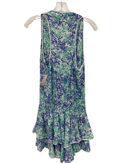 Poupette St. Barth Size M White, Blue & Teal Viscose Sleeveless V Neck Dress White, Blue & Teal / M