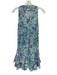 Poupette St. Barth Size M White, Blue & Teal Viscose Sleeveless V Neck Dress White, Blue & Teal / M