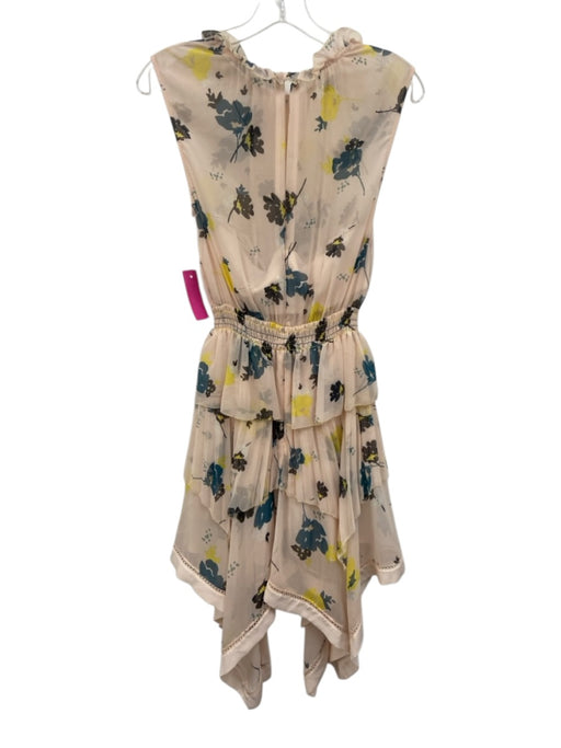 Self-Portrait Size 4 Beige, Black & Teal Polyester Abstract Floral Dress Beige, Black & Teal / 4