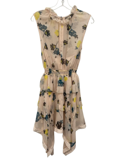 Self-Portrait Size 4 Beige, Black & Teal Polyester Abstract Floral Dress Beige, Black & Teal / 4