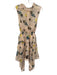 Self-Portrait Size 4 Beige, Black & Teal Polyester Abstract Floral Dress Beige, Black & Teal / 4