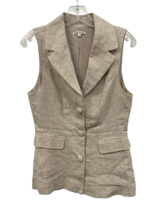 Reformation Size S Beige Linen Sleeveless Button Front Flap Pockets Vest Beige / S