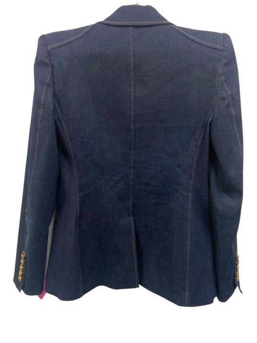 Veronica Beard Size 4 Dark Wash Cotton Blend Denim Shoulder Pads Blazer Jacket Dark Wash / 4