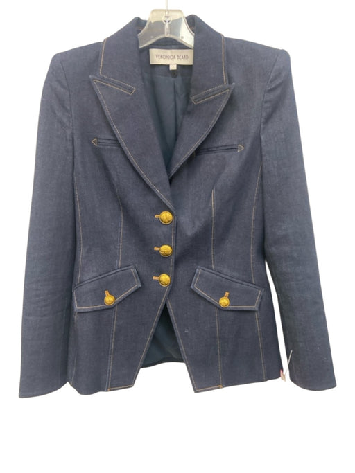 Veronica Beard Size 4 Dark Wash Cotton Blend Denim Shoulder Pads Blazer Jacket Dark Wash / 4