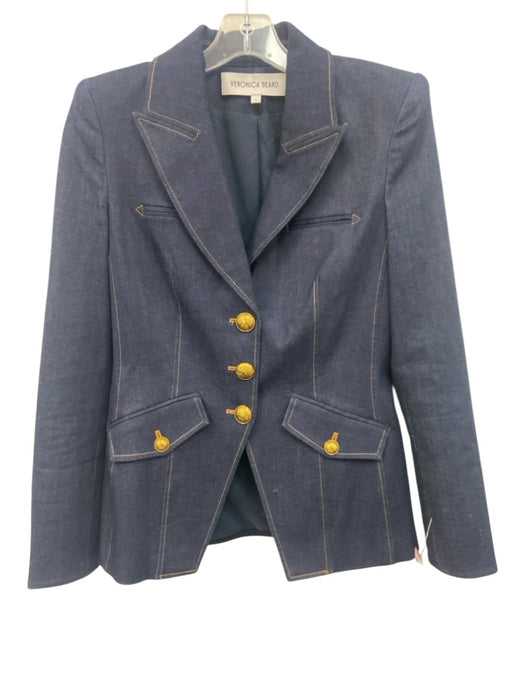 Veronica Beard Size 4 Dark Wash Cotton Blend Denim Shoulder Pads Blazer Jacket Dark Wash / 4