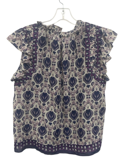 Sea New York Size S Cream White & Purple Cotton Ruffle Cap Sleeve Top Cream White & Purple / S