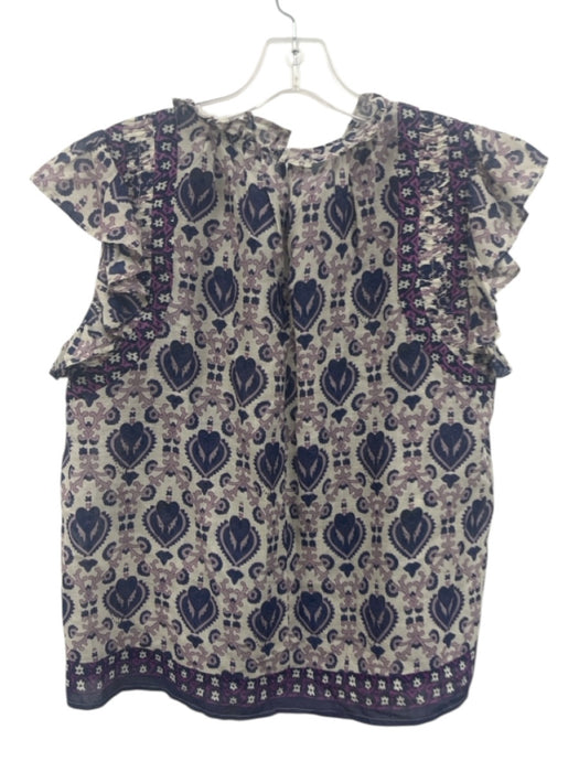 Sea New York Size S Cream White & Purple Cotton Ruffle Cap Sleeve Top Cream White & Purple / S