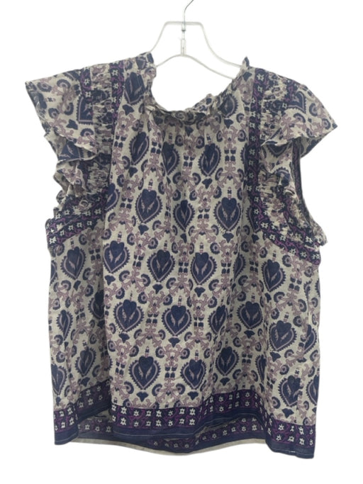 Sea New York Size S Cream White & Purple Cotton Ruffle Cap Sleeve Top Cream White & Purple / S