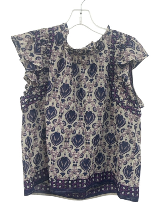Sea New York Size S Cream White & Purple Cotton Ruffle Cap Sleeve Top Cream White & Purple / S