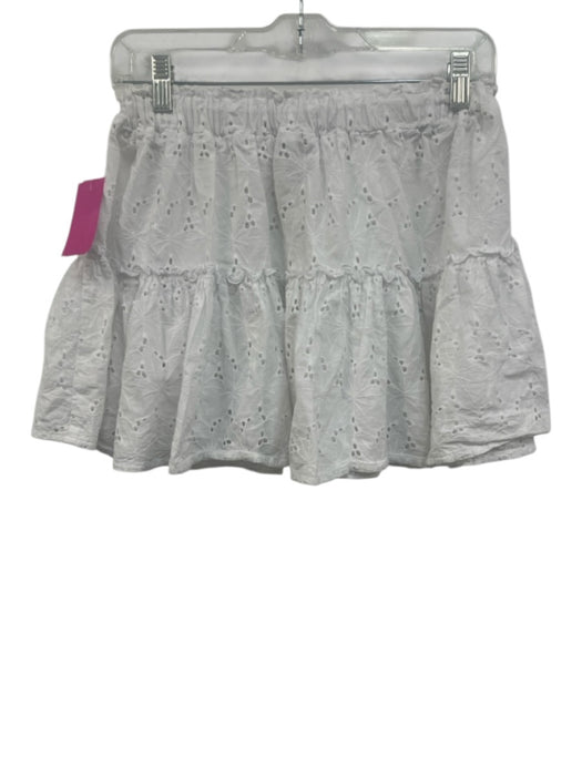 Eberjey Size M White Cotton Elastic Waistband Floral Eyelet Tiered Mini Skirt White / M