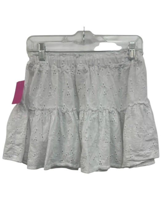 Eberjey Size M White Cotton Elastic Waistband Floral Eyelet Tiered Mini Skirt White / M