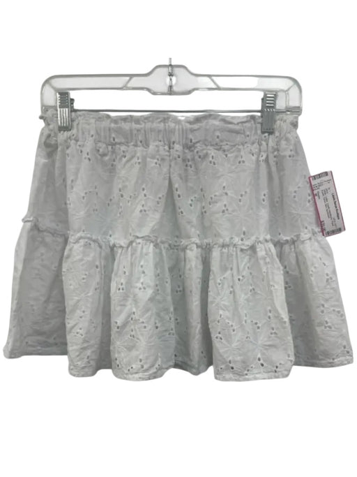 Eberjey Size M White Cotton Elastic Waistband Floral Eyelet Tiered Mini Skirt White / M