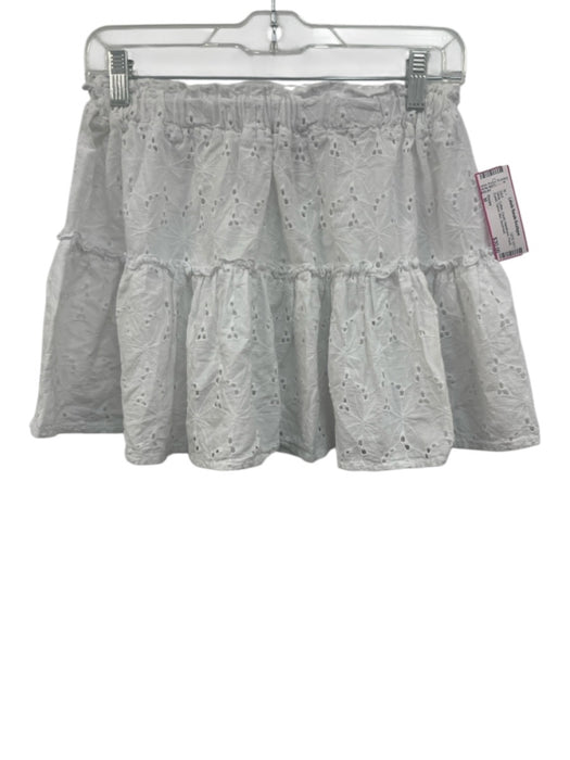 Eberjey Size M White Cotton Elastic Waistband Floral Eyelet Tiered Mini Skirt White / M