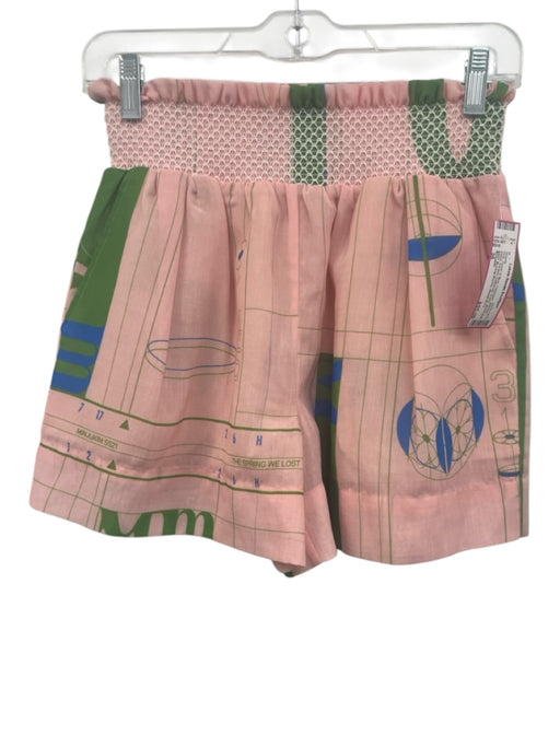 Minjukim Size 36 Pink, Green & Blue Polyester Shirred Waist Printed Shorts Pink, Green & Blue / 36