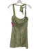 Reformation Size 4 White & Green Linen Gingham Tie Neck Halter Front Slit Dress White & Green / 4