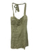 Reformation Size 4 White & Green Linen Gingham Tie Neck Halter Front Slit Dress White & Green / 4