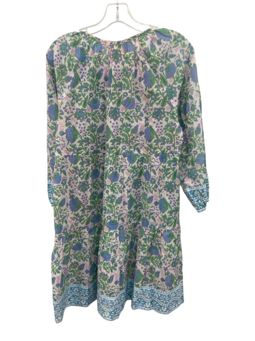 SZ Block Prints Size M White, Green & Blue Cotton Floral 3/4 Sleeve Dress White, Green & Blue / M