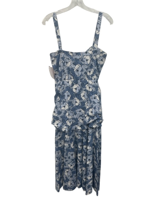 Veronica Beard Size 6 Blue, White & Navy Cotton Floral Stripe Button Front Dress Blue, White & Navy / 6