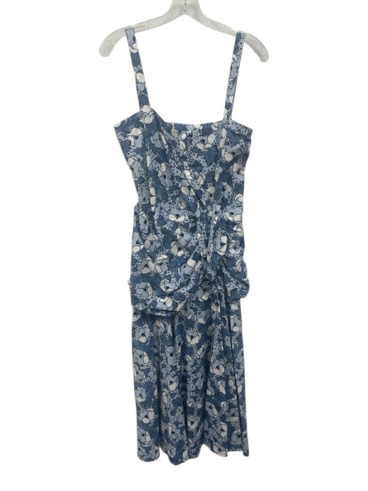 Veronica Beard Size 6 Blue, White & Navy Cotton Floral Stripe Button Front Dress Blue, White & Navy / 6