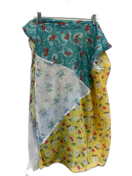 Loveshackfancy Blue, White & Multi Cotton Floral Patchwork Rectangle Shawl scarf Blue, White & Multi / One Size