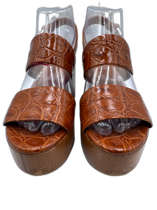 Clergerie Shoe Size 36.5 Cognac Brown Leather Upper Croc Embossed Sandals Cognac Brown / 36.5