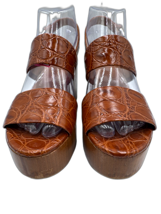 Clergerie Shoe Size 36.5 Cognac Brown Leather Upper Croc Embossed Sandals Cognac Brown / 36.5