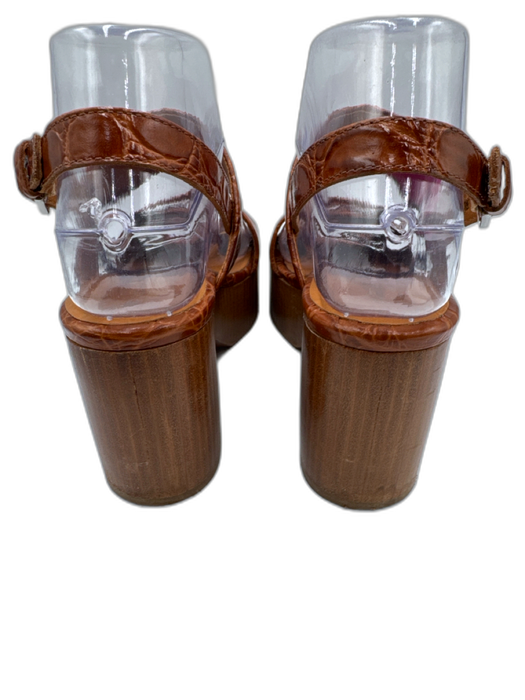 Clergerie Shoe Size 36.5 Cognac Brown Leather Upper Croc Embossed Sandals Cognac Brown / 36.5