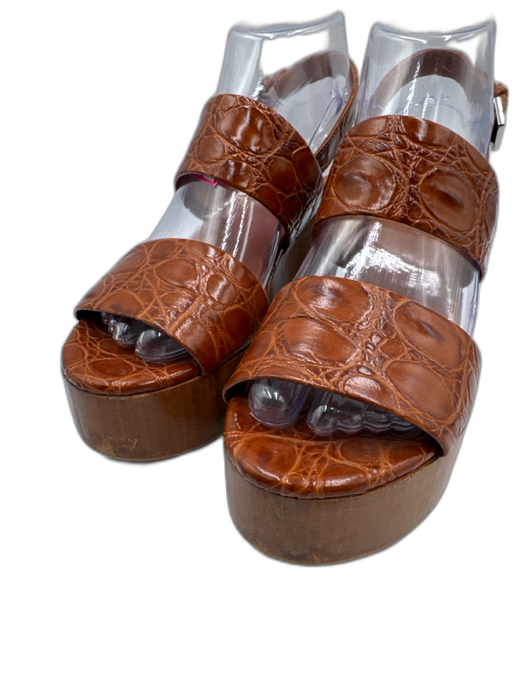 Clergerie Shoe Size 36.5 Cognac Brown Leather Upper Croc Embossed Sandals Cognac Brown / 36.5