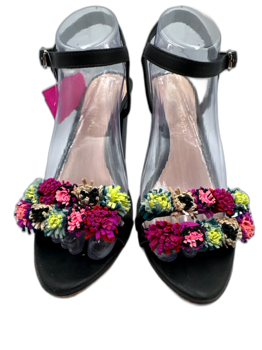 Loeffler Randall Shoe Size 8.5 Black & Multi Leather Upper Floral Fringe Sandals Black & Multi / 8.5