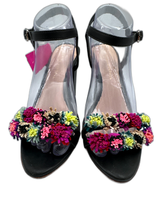 Loeffler Randall Shoe Size 8.5 Black & Multi Leather Upper Floral Fringe Sandals Black & Multi / 8.5