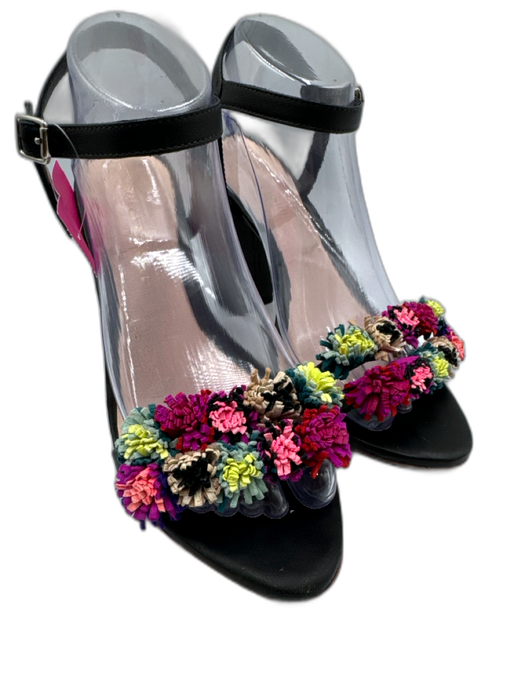 Loeffler Randall Shoe Size 8.5 Black & Multi Leather Upper Floral Fringe Sandals Black & Multi / 8.5