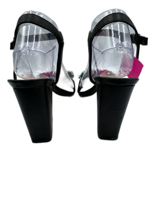 Loeffler Randall Shoe Size 8.5 Black & Multi Leather Upper Floral Fringe Sandals Black & Multi / 8.5
