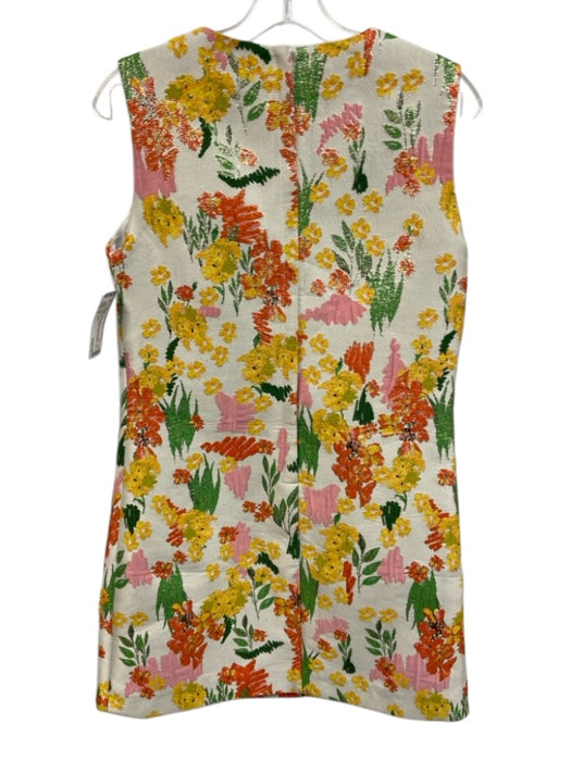 MME. Mink Size S Yellow, Pink, Green Cotton Blend Jacquard Abstract Floral Dress Yellow, Pink, Green / S
