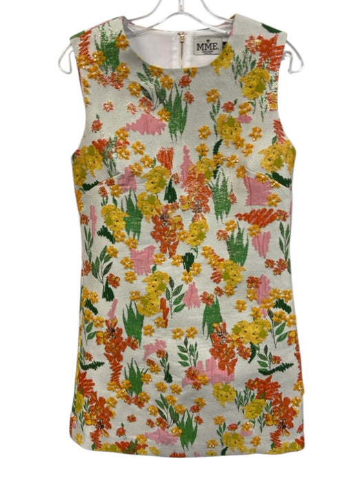 MME. Mink Size S Yellow, Pink, Green Cotton Blend Jacquard Abstract Floral Dress Yellow, Pink, Green / S