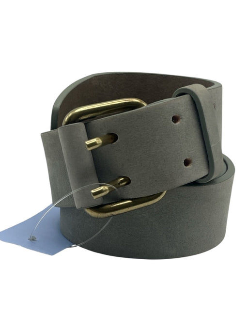 Closed Gray Green Leather Double Pronged Buckle Belts Gray Green / 85